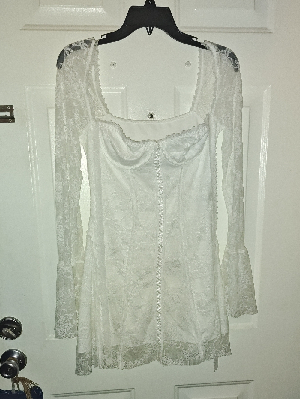 White Lace Long Sleeve Mini Dress